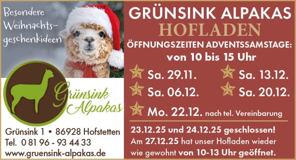 251024_Anzeige_Grünsink_Alpakas_92x50 mm_Weihnachten